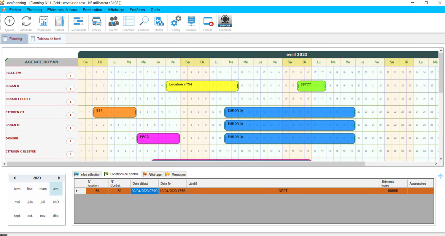 Planning de location - capture d'écran du logiciel LocaPlanning version 6